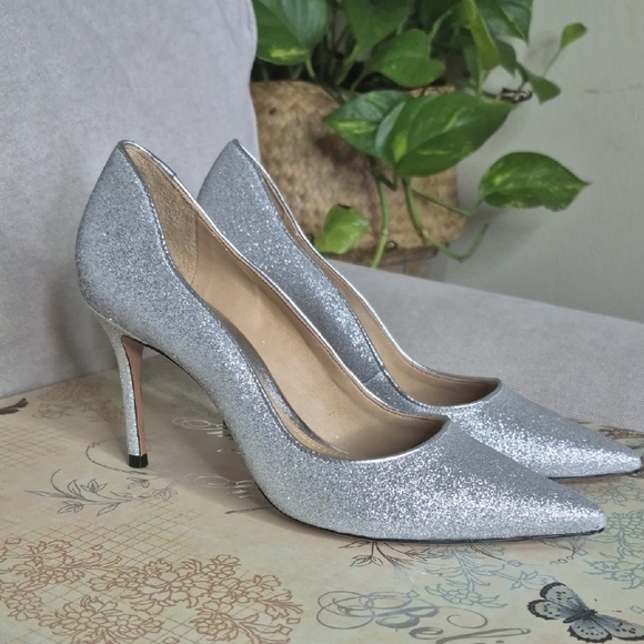 SCHUTZ Silver Sparkle Heels - Picture 1 of 8